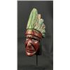 Folk Art Painted Wood Indian Chief Head Pipe Bowl