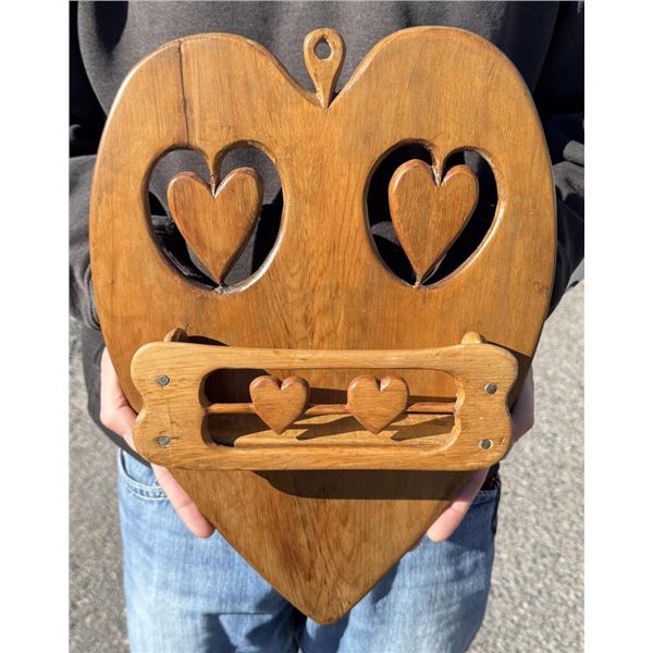 Folk Art Carved Wood Heart Shelf