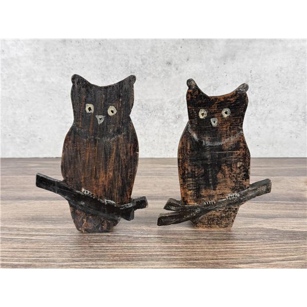 Folk Art Wood Owl Bookends