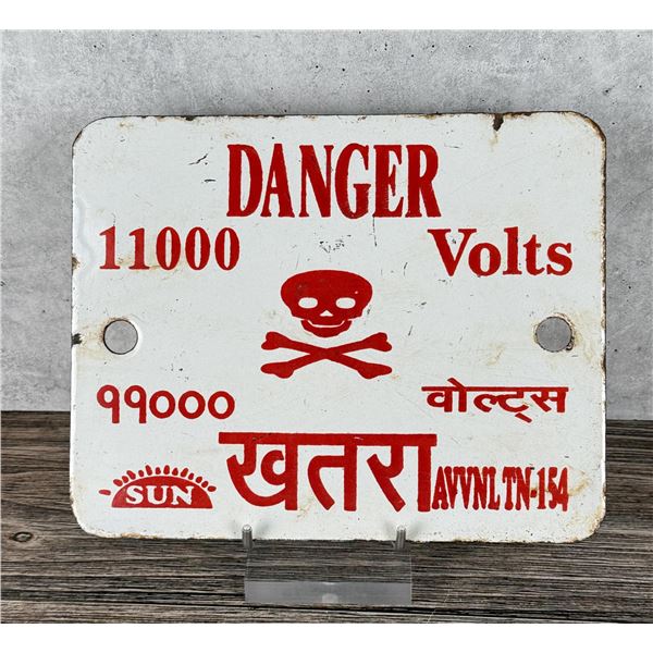 Danger 11000 Volts India Porcelain Warning Sign