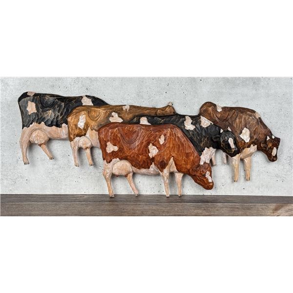 Signed Folk Art Holstein Bull Wood Cow Carving