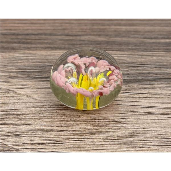 Hand Blown Floral Art Glass Paperweight