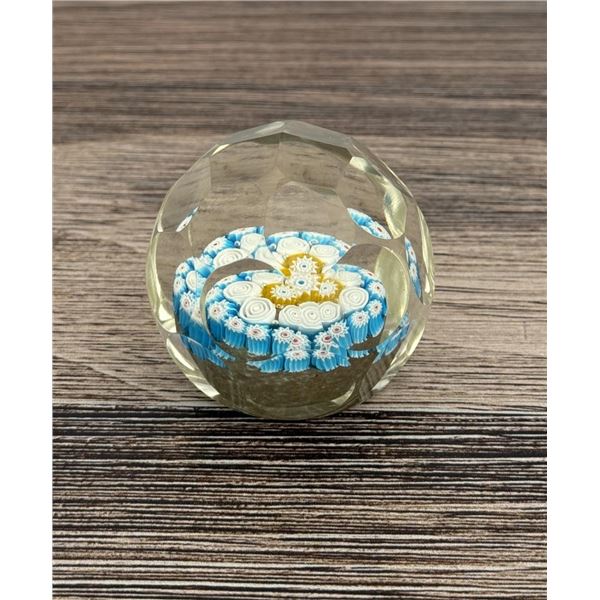 Millefiori Faceted Art Glass Paperweight