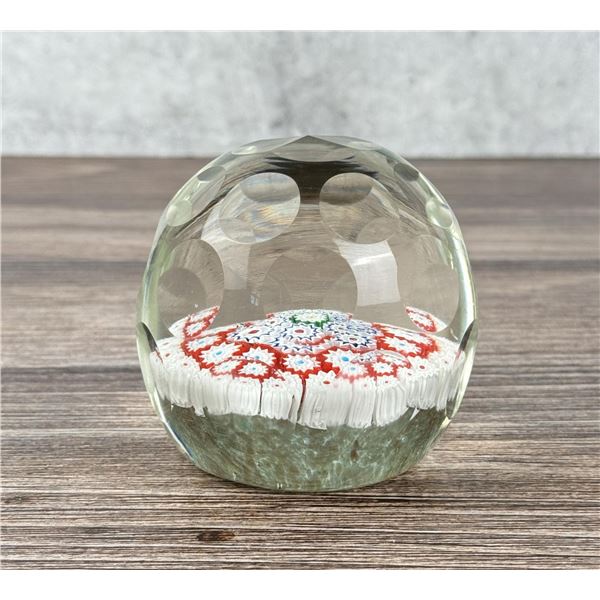 Faceted Art Glass Murano Millefiori Paperweight
