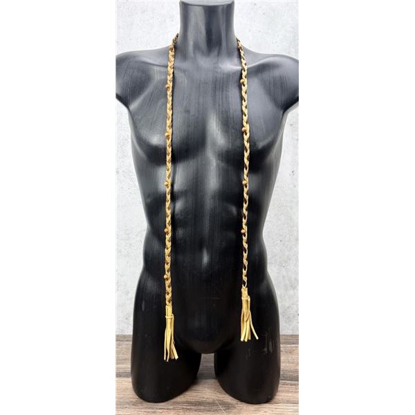 Woven Fringed Leather Sautoir Lariat