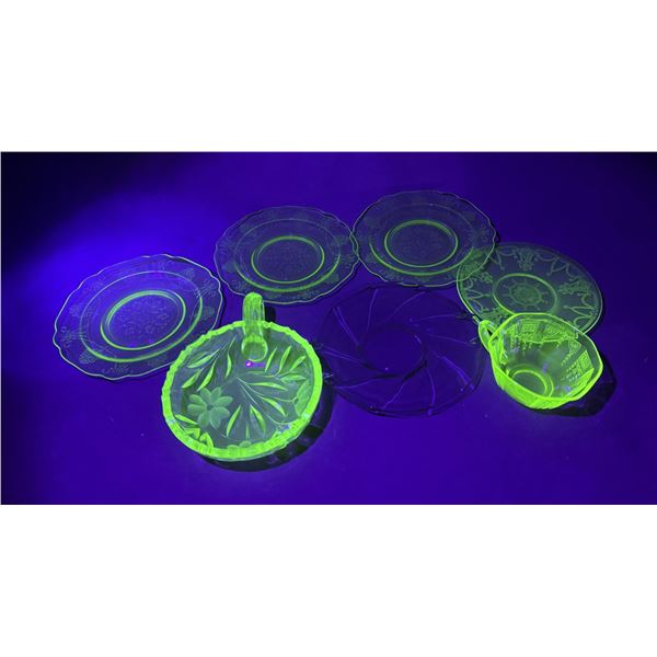 Group of Mixed Uranium Glass Dishware