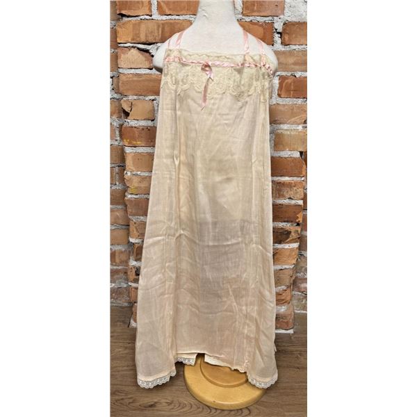 Vintage Pink Lace Sheer Lingerie Nightgown