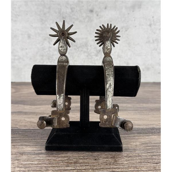 August Buermann Silver Inlaid Cowboy Spurs