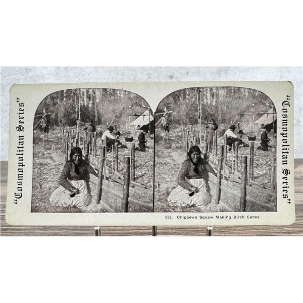 Chippewa Squaw Making Birch Canoe Stereoview