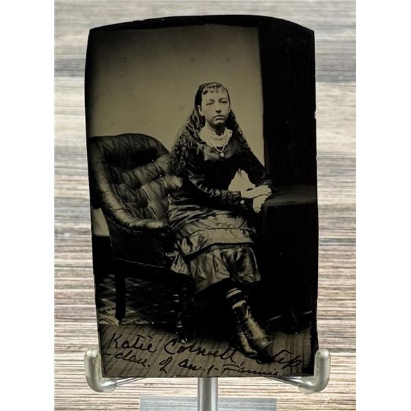 Named Young Lady In Mourning Dress Tintype Photo