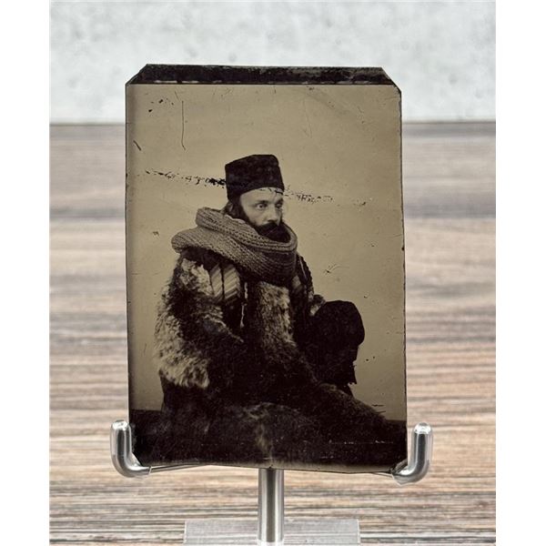 Frontiersman in Buffalo Jacket Tintype Photo