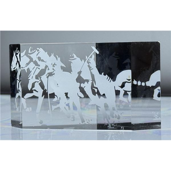 Steuben Etched Glass Polo Match Paperweight