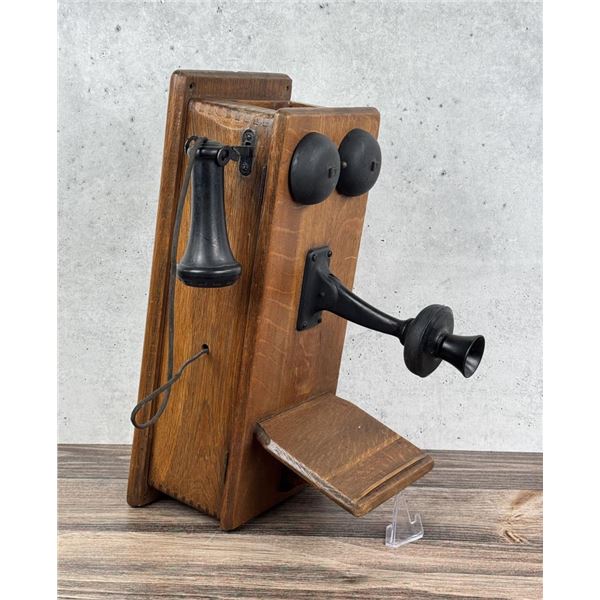 Antique Kellogg Oak Wall Telephone