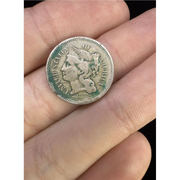 1868 US Three Cent Piece Trime Coin