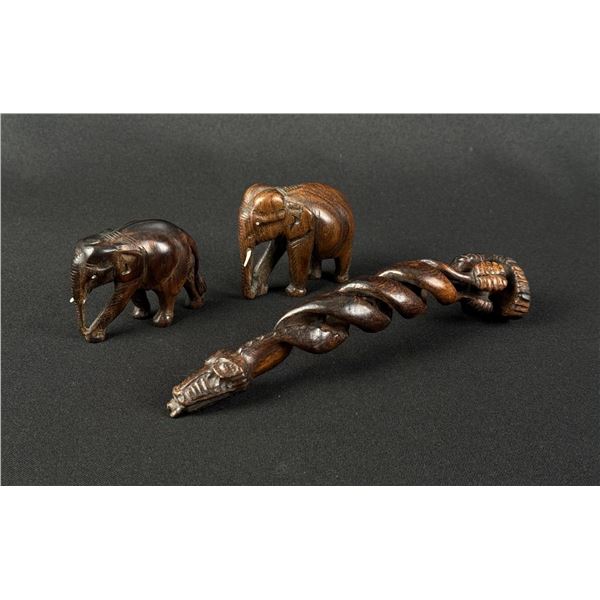 African Tribal Elephant & Snake Wood Carvings