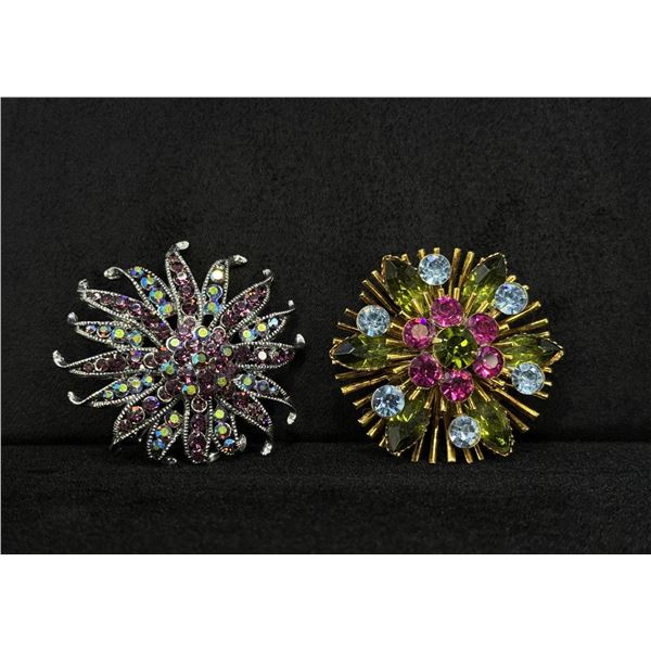 Pair of Costume Jewelry Rhinestone Broochs