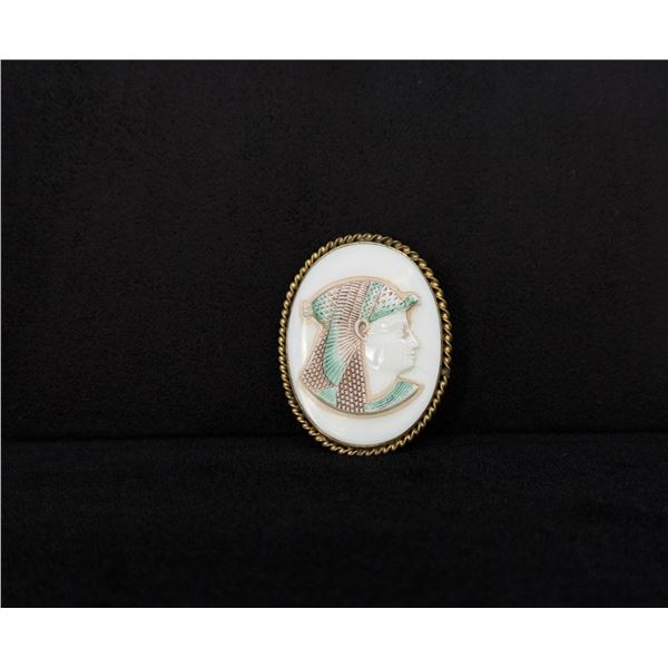 Egyptian Revival Nefertiti Molded Glass Brooch