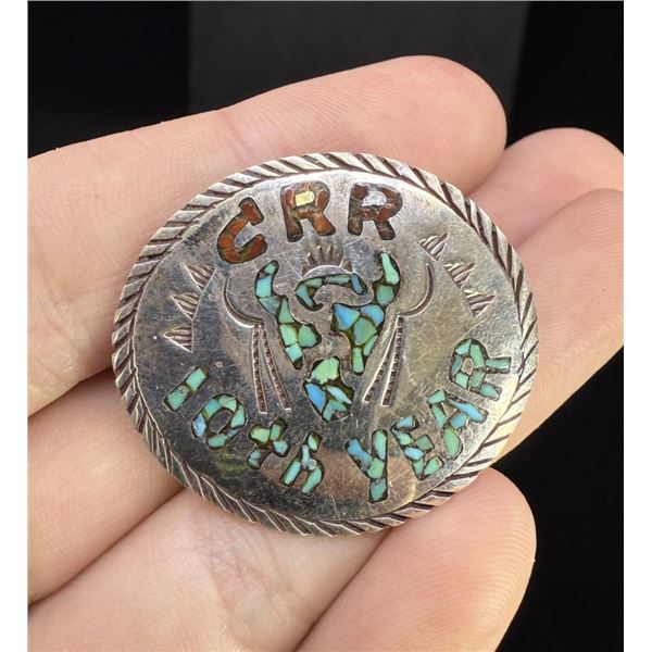 Charlie Russell Riders Zuni Inlaid Sterling Pin