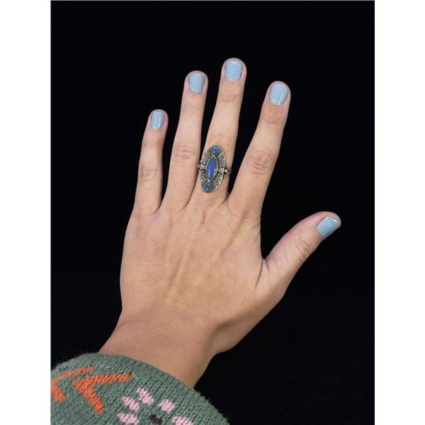 Sterling Silver Marcasite Blue Chalcedony Ring