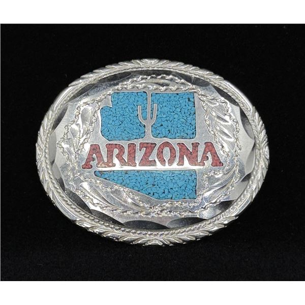 Navajo Chip Inlaid Arizona Belt Buckle