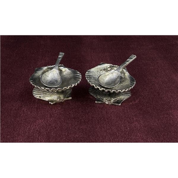 Pair Of Metzke Pewter Salt Dishes & Spoons