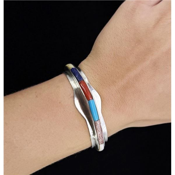 Navajo Multi Stone Sterling Silver Bracelet