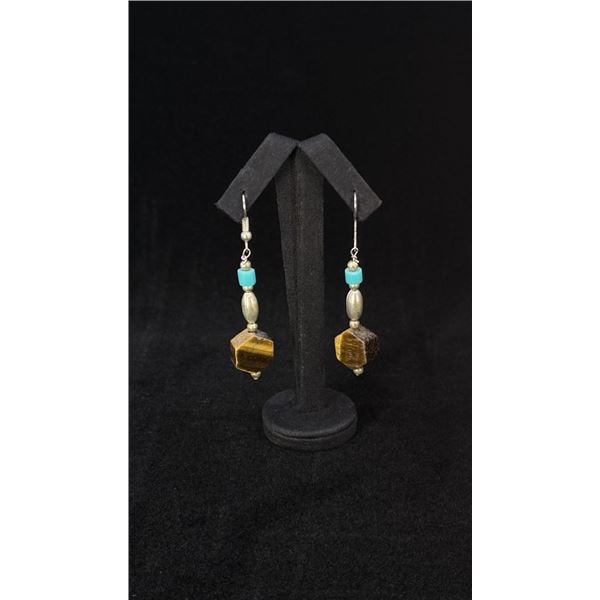 Navajo Sterling Silver Tiger Eye Earrings