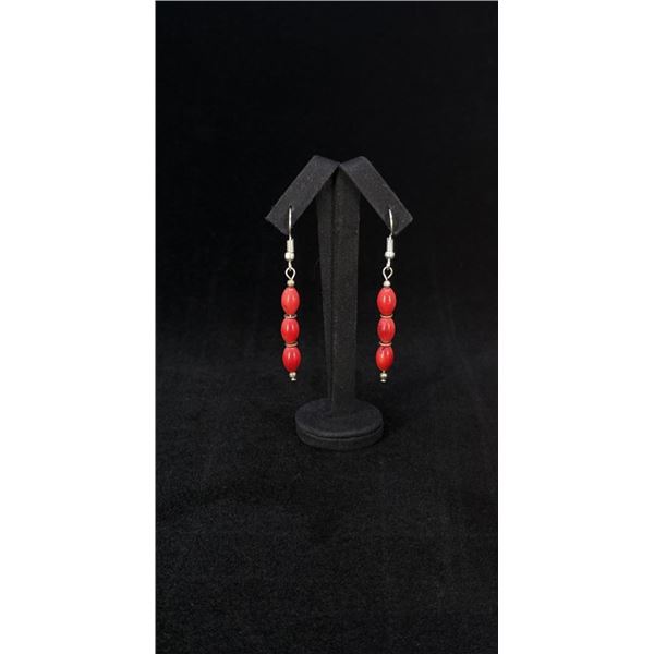 Navajo Sterling Coral Bead Earrings