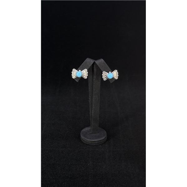 Navajo Sterling Silver Bowtie Turquoise Earrings
