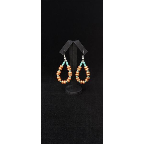 Navajo Sterling Turquoise Pearl Hoop Earrings