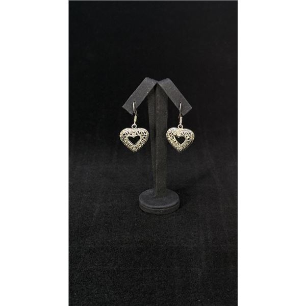 Sterling Silver Filigree Heart Earrings