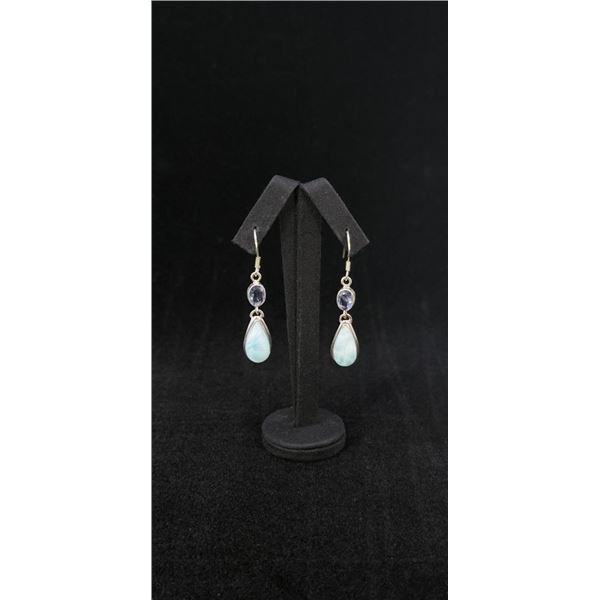 Sterling Silver Larimar & Topaz Earrings