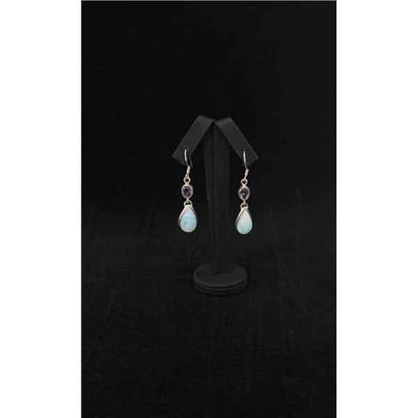 Sterling Silver Larimar & Topaz Earrings