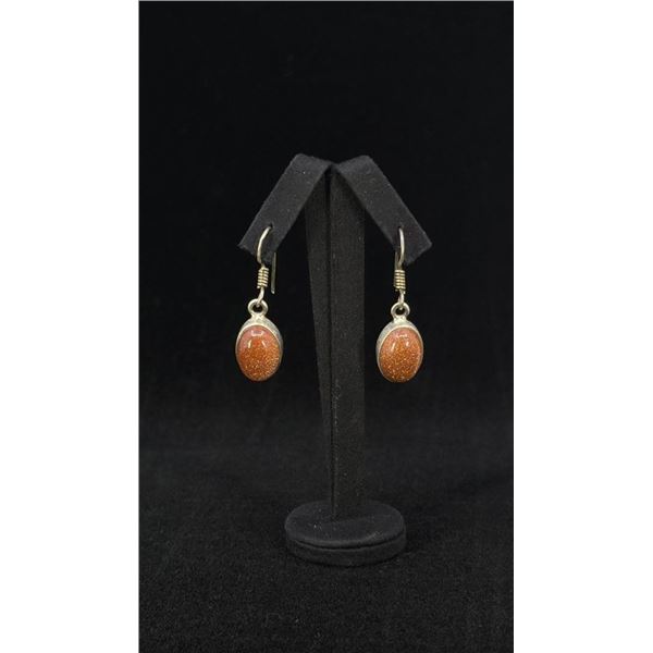 Sterling Silver Goldstone Dangle Earrings