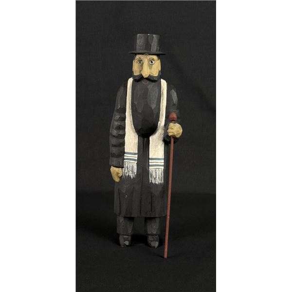 Larry Koosed Folk Art Carved Wood Rabbi