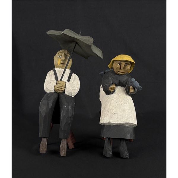 Larry Koosed Folk Art Carved Wood Amish Couple