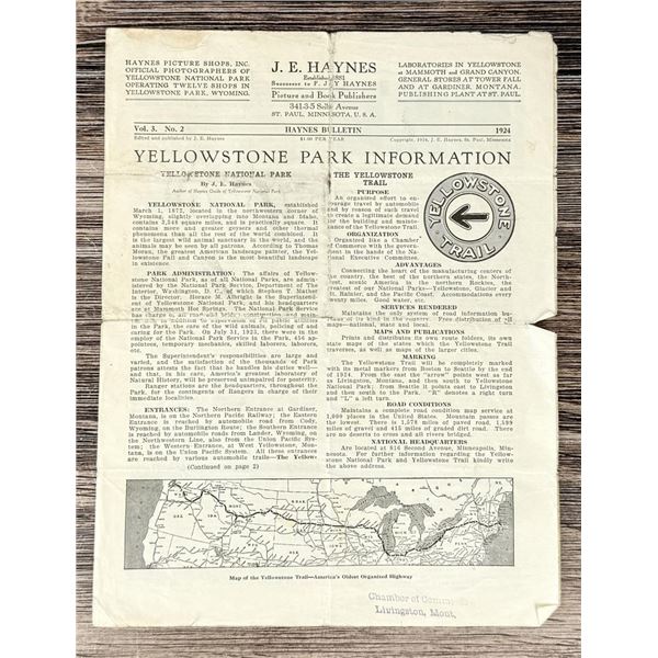 1924 Yellowstone Park Haynes Bulletin