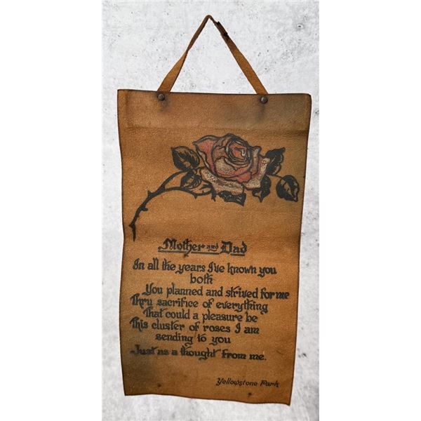 Yellowstone Park Souvenir Leather Wall Hanging
