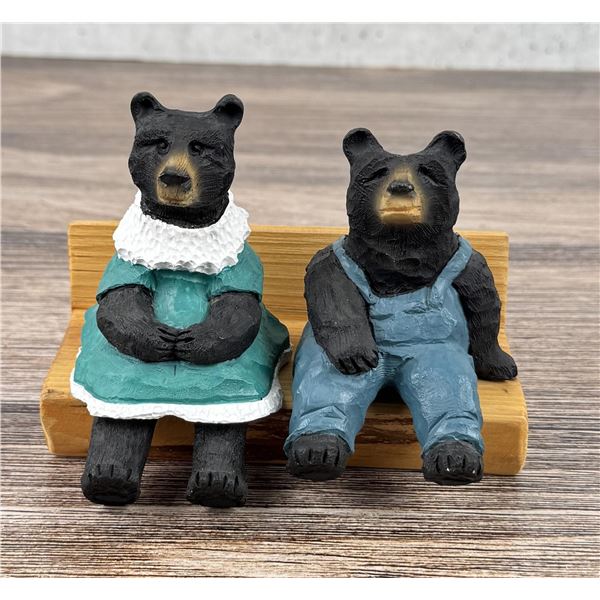 Black Bears on Bench Carving