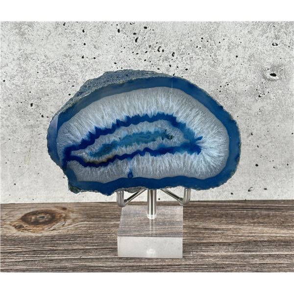 Polished Blue Agate Geode Paperweight