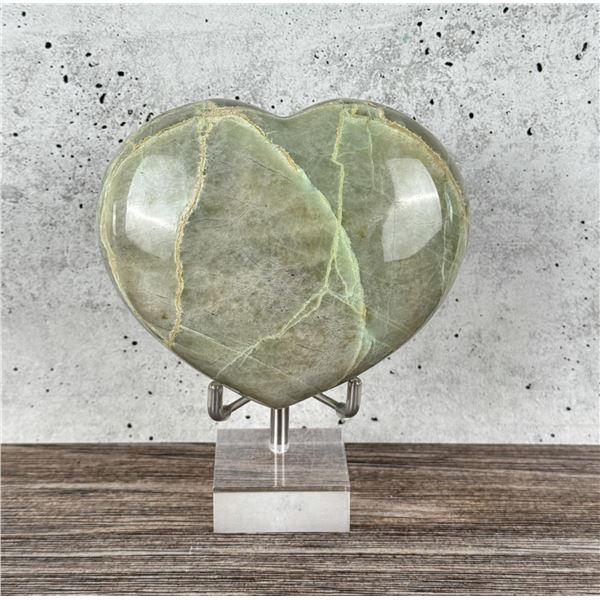 Carved Green Moonstone Garnierite Heart