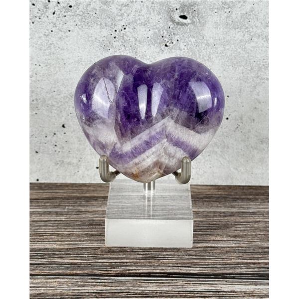 Carved Chevron Amethyst Heart