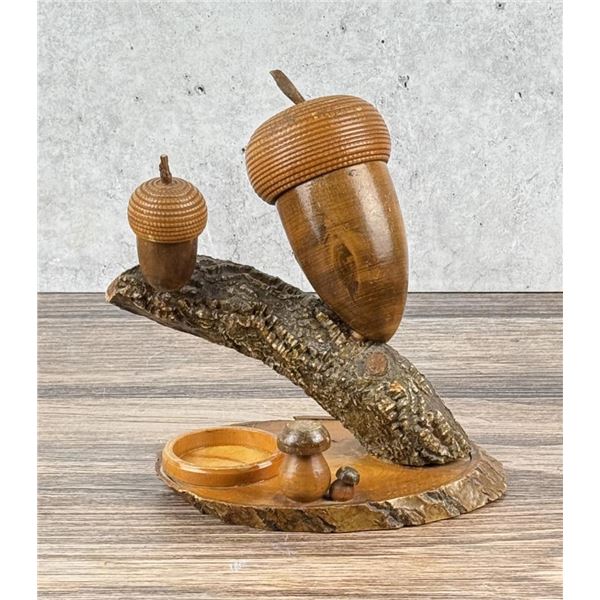 Folk Art Carved Wood Acorn Smoke Stand