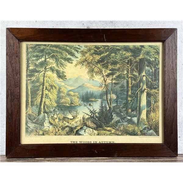 Currier & Ives The Woods in Autumn Lithograph