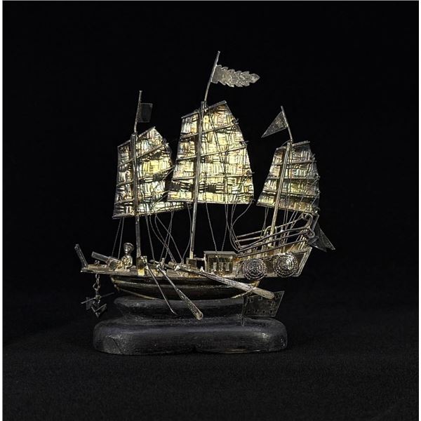 Chinese Export Sterling Silver Junk Boat
