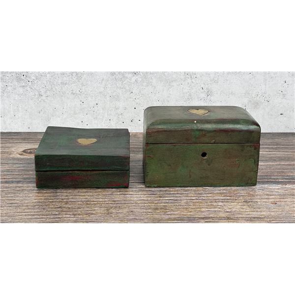 Country Painted Wood Heart Trinket Boxes