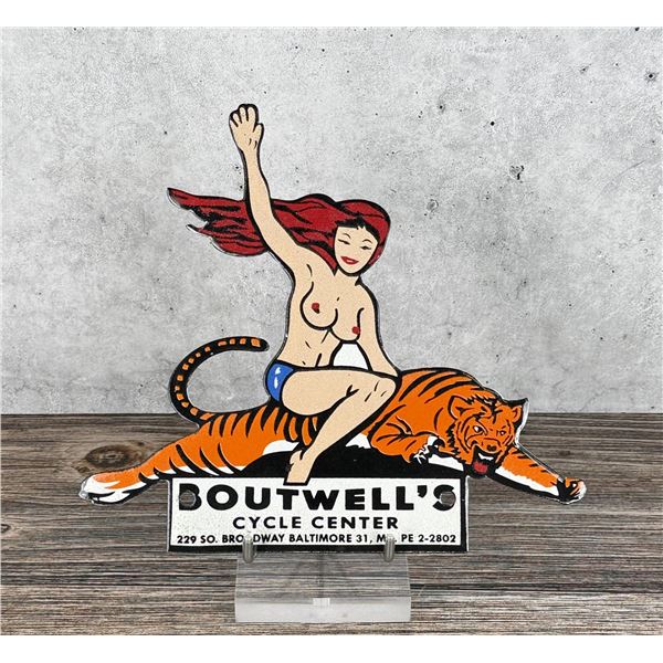 Porcelain Boutwells Cycle Center Naked Lady Sign