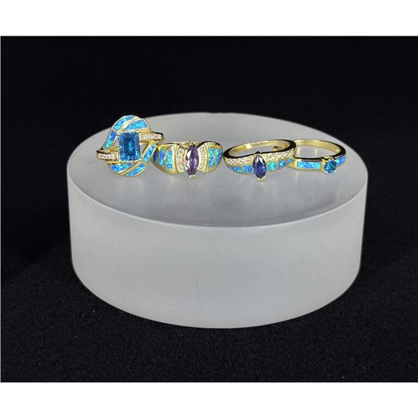 Group of Gold Plated Opal Sterling Silver Rings