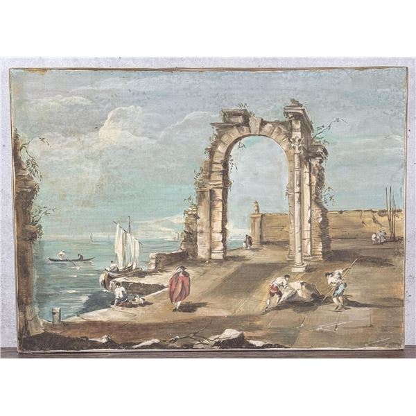 Capriccio with Figures Grand Tour Italian Painting