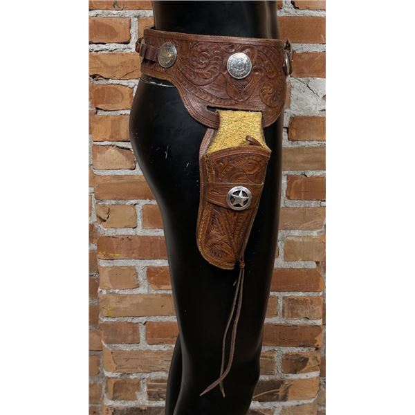 Tooled Leather Cowboy Gunfighter Gun Belt Rig